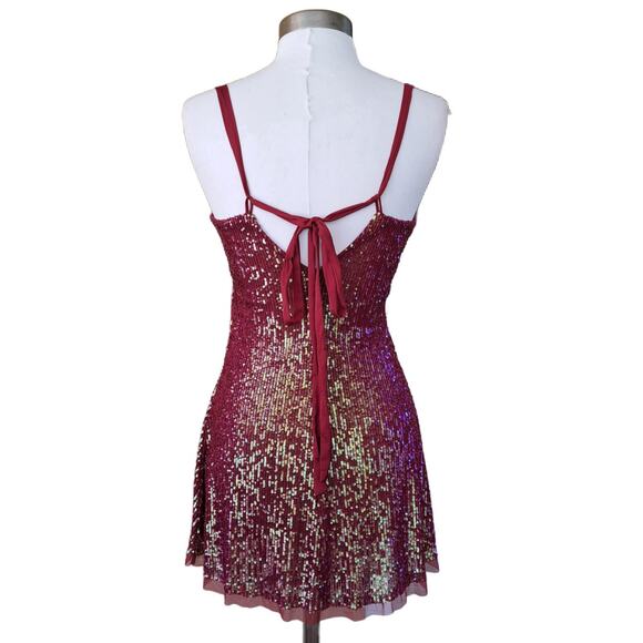 Free People Gold Rush Sequin Mini Dress in Wine Size Small Party Prom Mesh - Picture 4 of 12